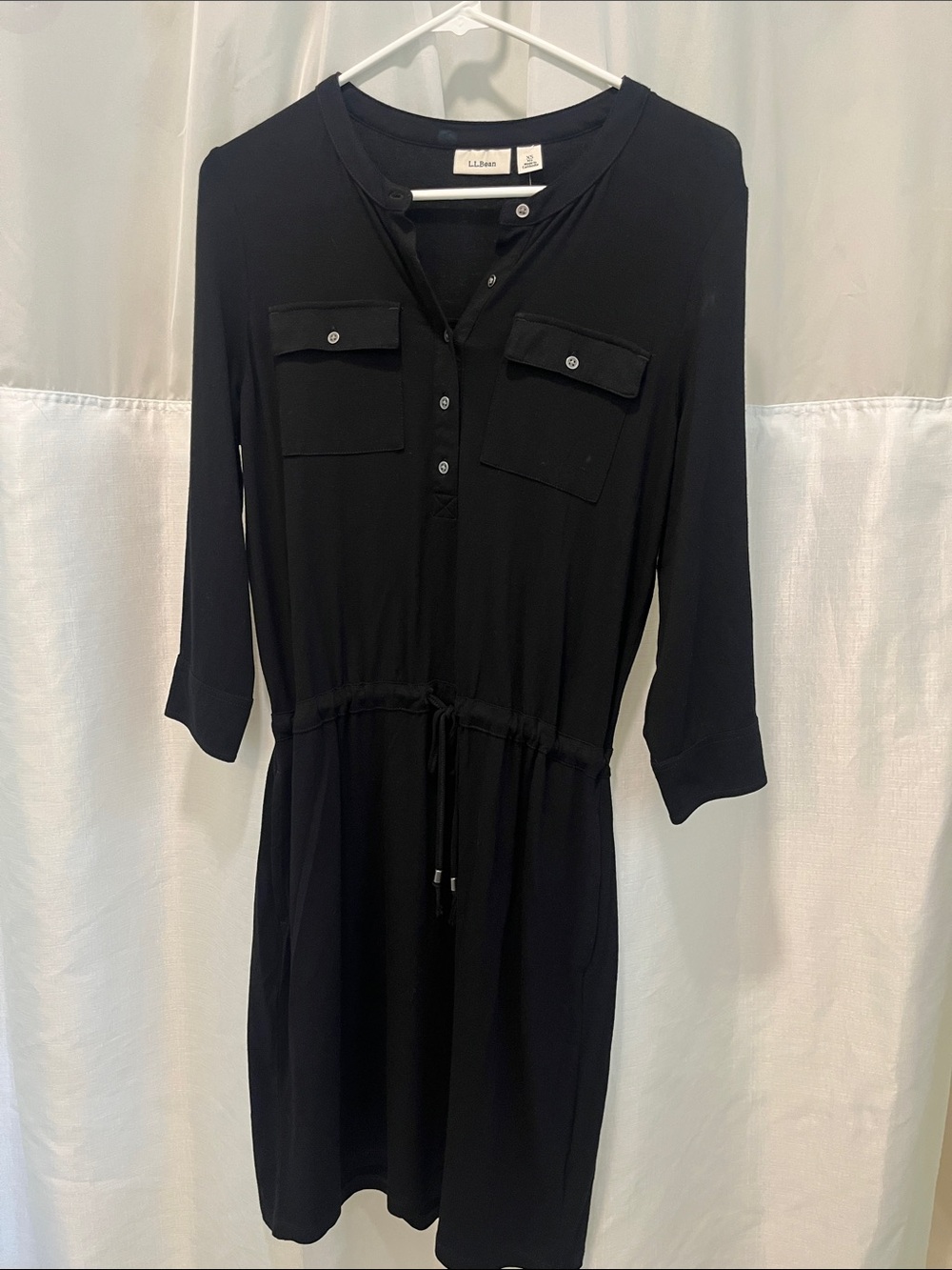 L.L. Bean Black Long-Sleeve Drawstring Shirt Dress